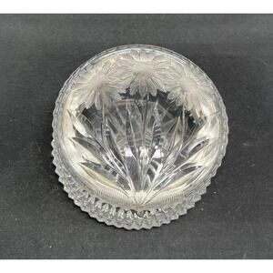 Pairpoint American Brilliant Cut Glass Daisy Intaglio Trinket Dresser Box‎ 4.25"